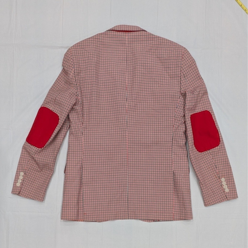 Adolfo Blazer 38R Cotton Crimson Red Gingham Summer Breeze Paisley Elbow Patches - Picture 9 of 15